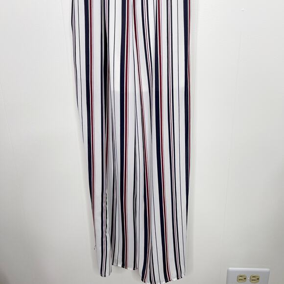 Sienna Sky Striped Button Front Jumpsuit Tie Back White Blue Red M Tie Waist - Picture 5 of 11